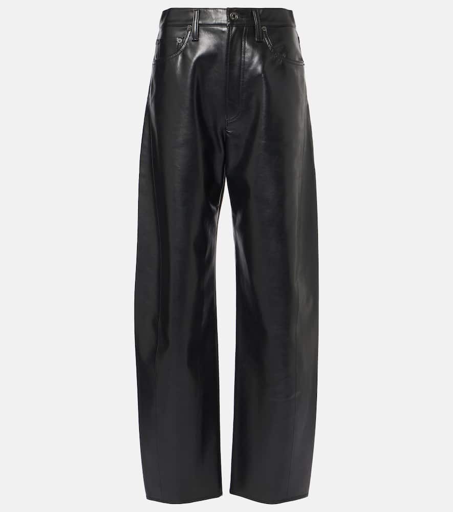 Luna high-rise leather-blend barrel-leg jeans