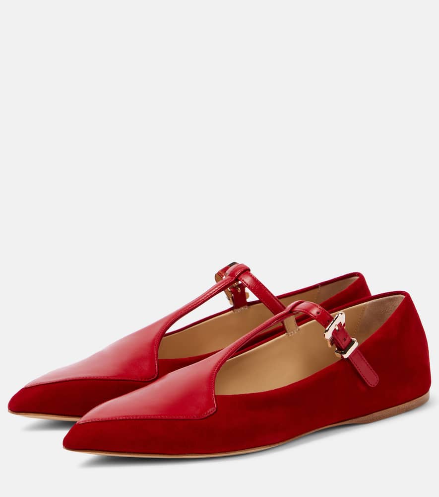 Gabriela Hearst Liv Leather And Suede Mary Jane Flats In Red