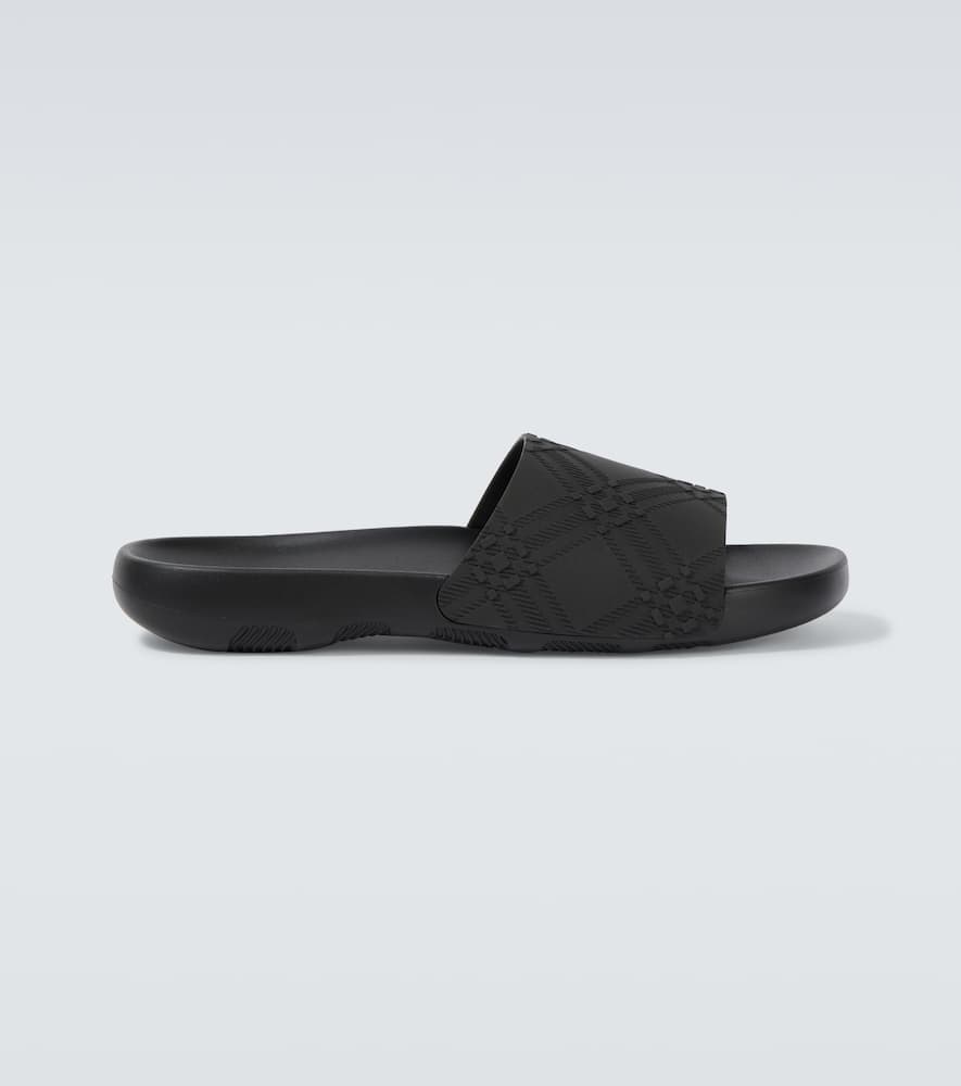 Burberry Textured Strap Black Mules With Cushioned Footbed In Black