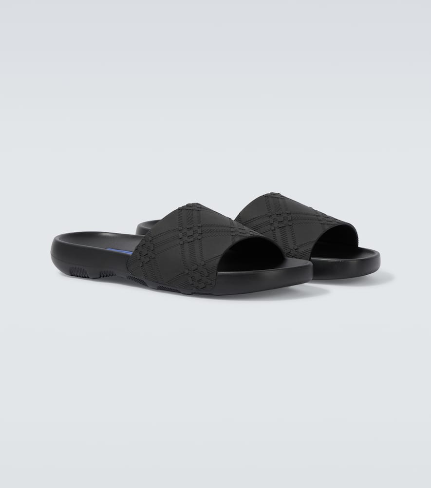 Burberry Textured Strap Black Mules With Cushioned Footbed In Black