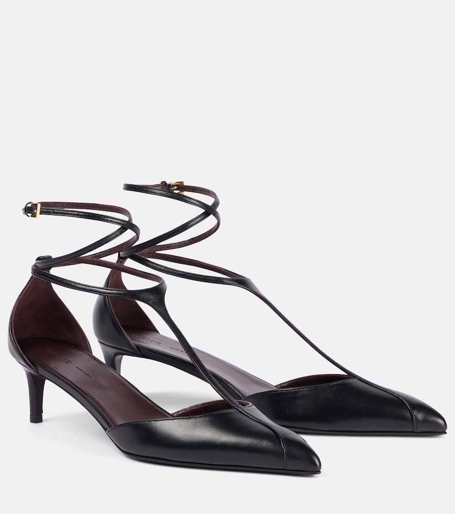Khaite Pointed Toe Black Ankle Strap Sandals In Black