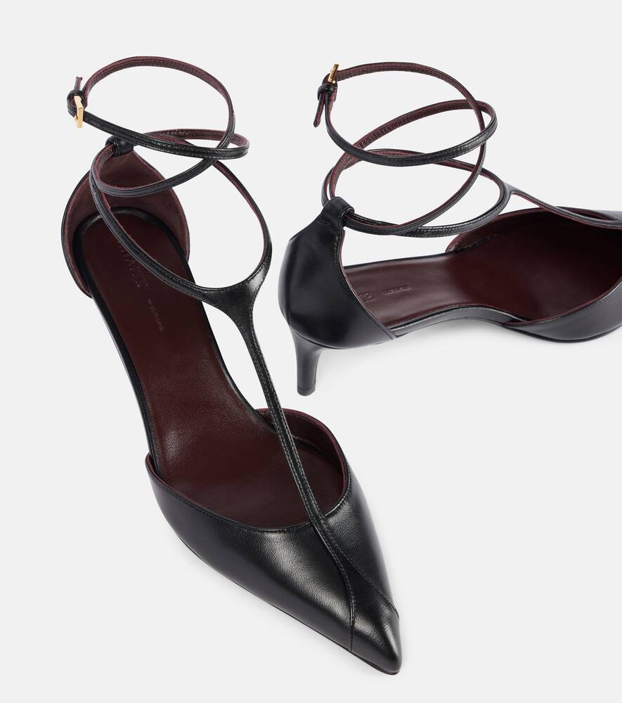 Khaite Pointed Toe Black Ankle Strap Sandals In Black