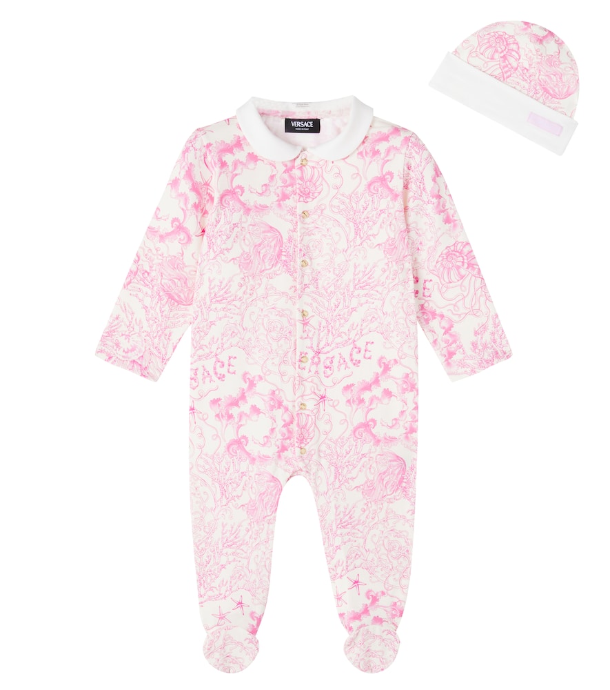 Versace Baby Cotton-blend Onesie And Beanie Gift Set