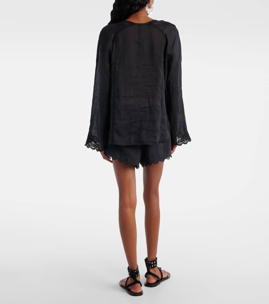 Shop Isabel Marant Luciele Embroidered Ramie Blouse