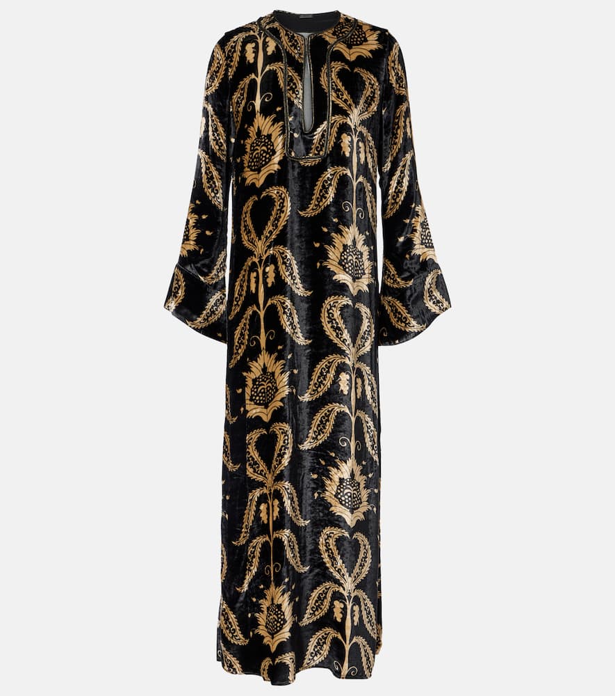 Johanna Ortiz Embroidered Velvet Maxi Dress In Black