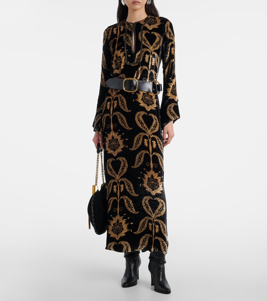 Johanna Ortiz Embroidered Velvet Maxi Dress In Black