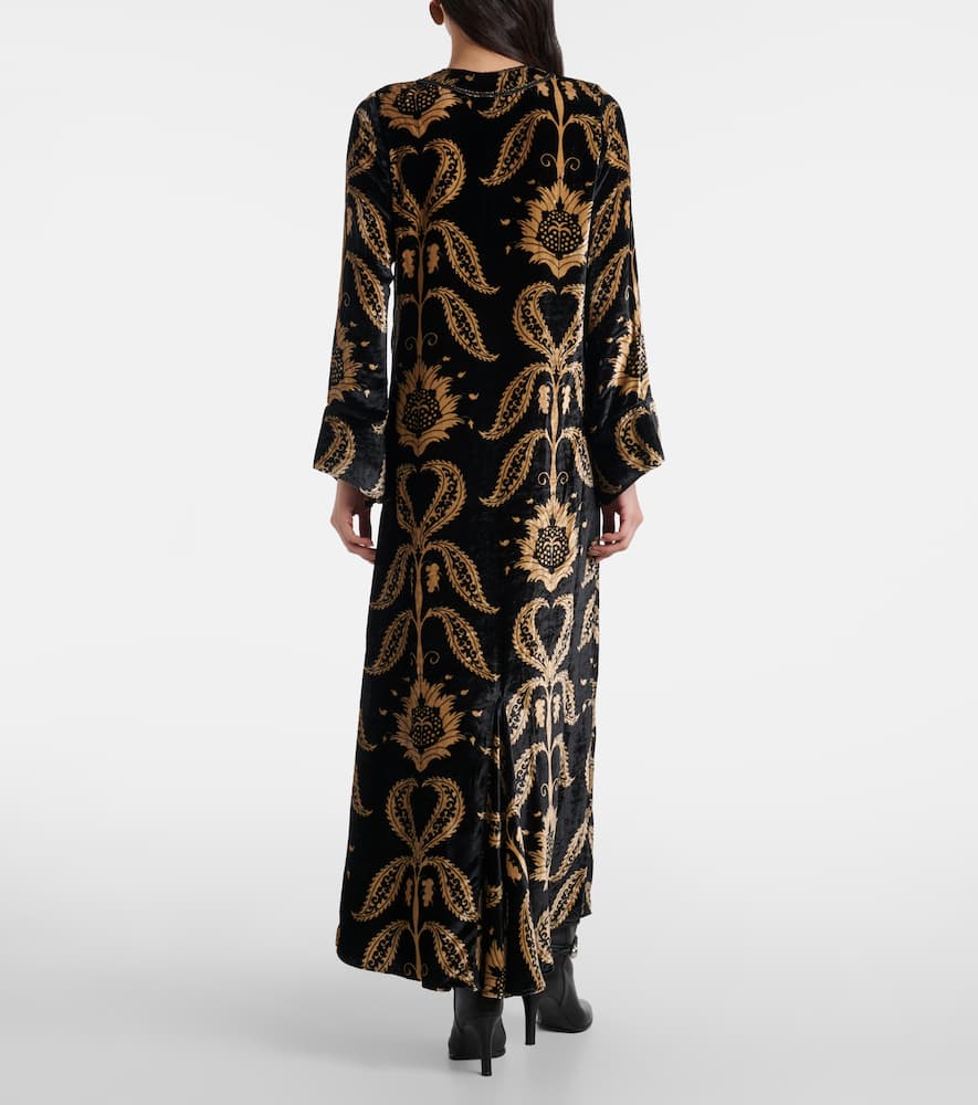 Johanna Ortiz Embroidered Velvet Maxi Dress In Black