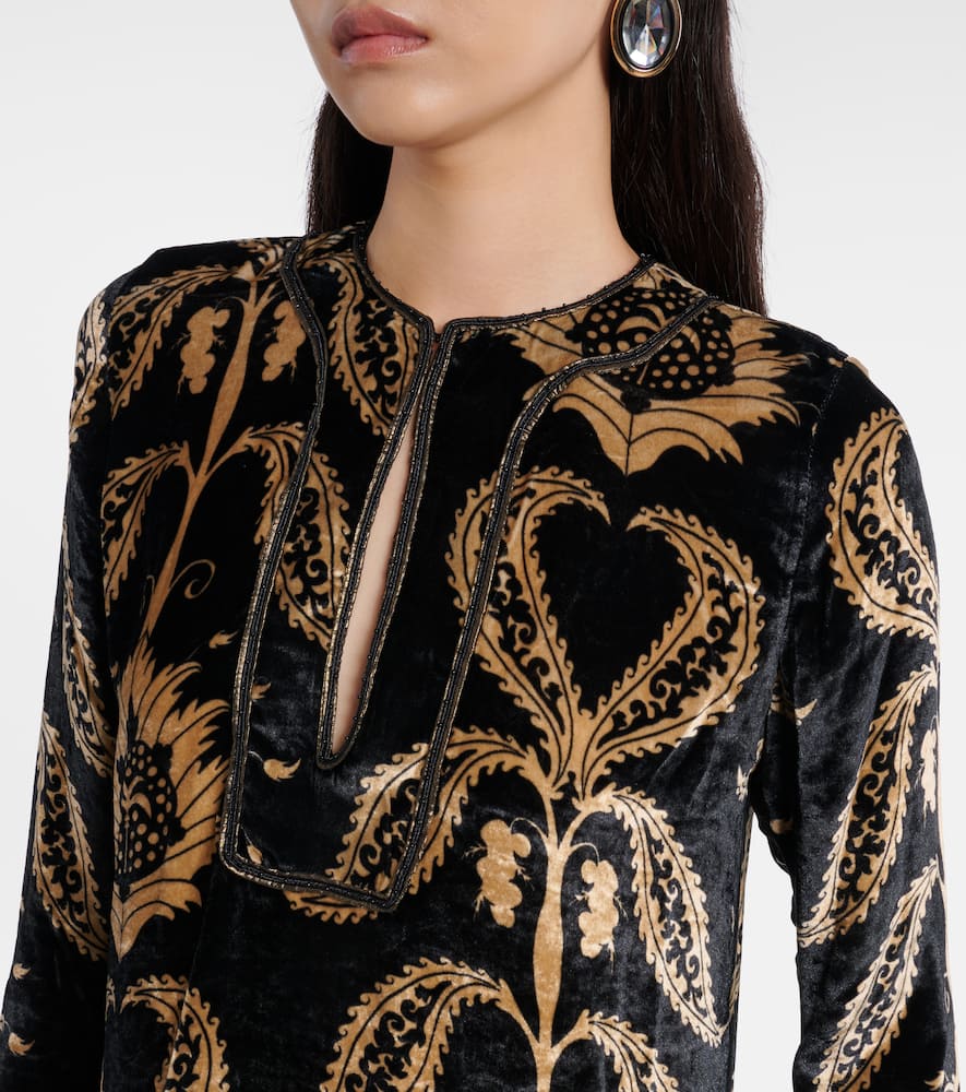 Johanna Ortiz Embroidered Velvet Maxi Dress In Black