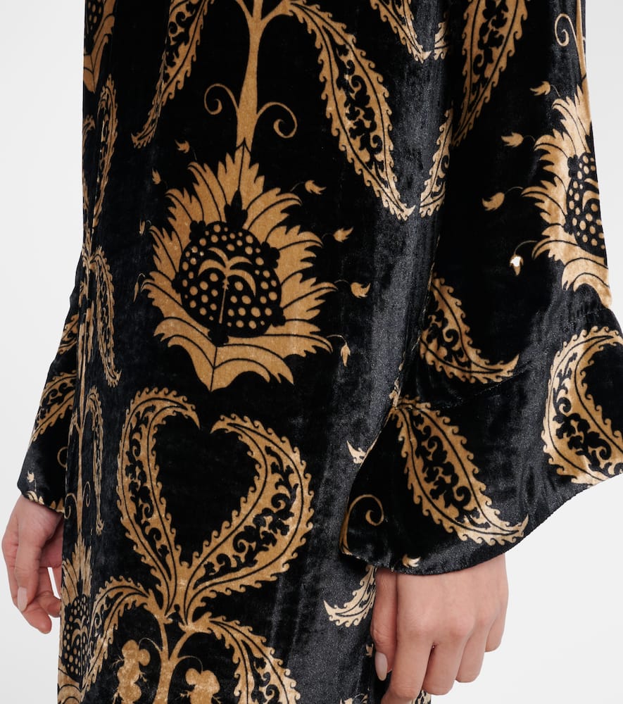 Johanna Ortiz Embroidered Velvet Maxi Dress In Black