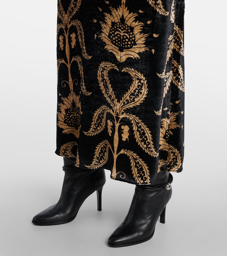 Johanna Ortiz Embroidered Velvet Maxi Dress In Black