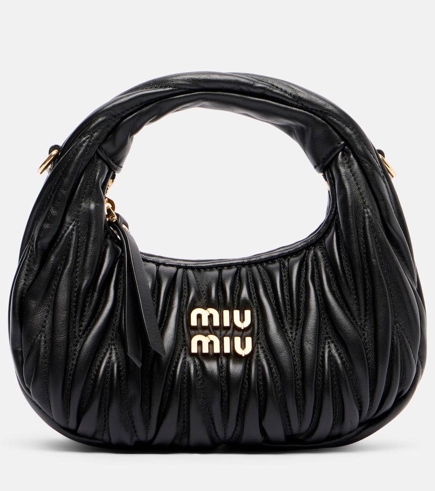 Miu Miu Wander Mini Matelassé Leather Tote Bag In Black