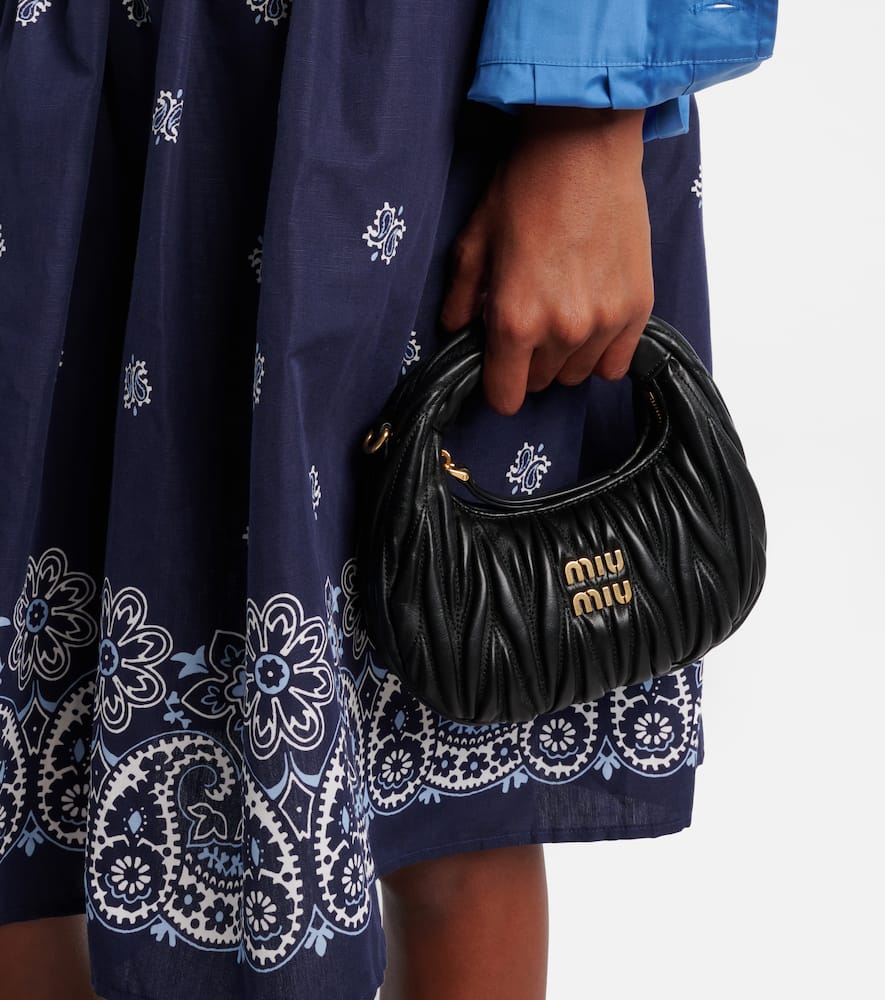 Miu Miu Wander Mini Matelassé Leather Tote Bag In Black