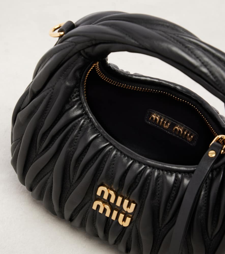 Miu Miu Wander Mini Matelassé Leather Tote Bag In Black
