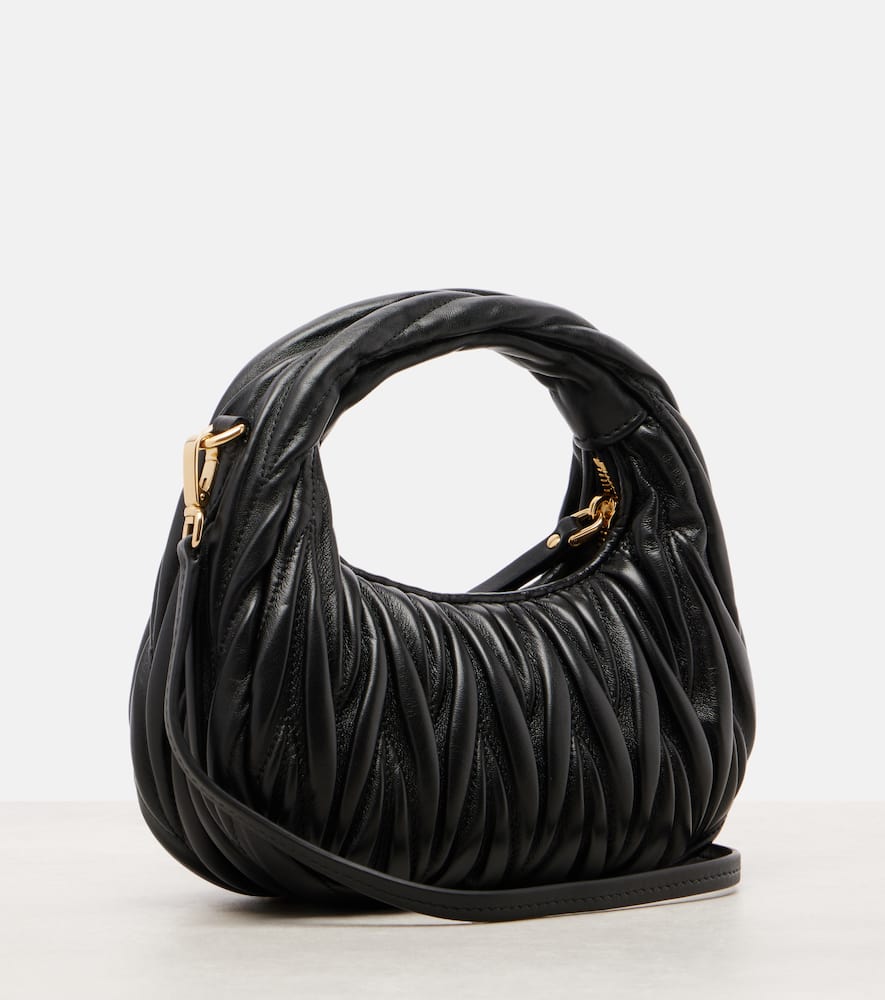 Miu Miu Wander Mini Matelassé Leather Tote Bag In Black