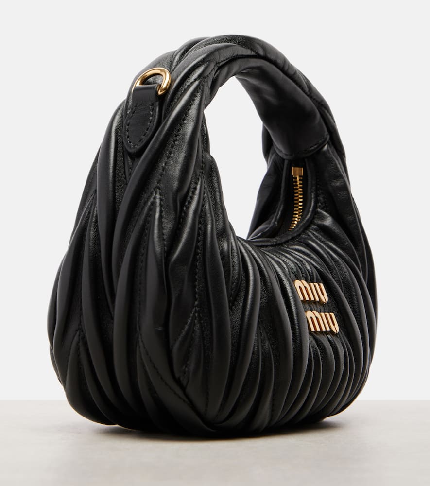 Miu Miu Wander Mini Matelassé Leather Tote Bag In Black