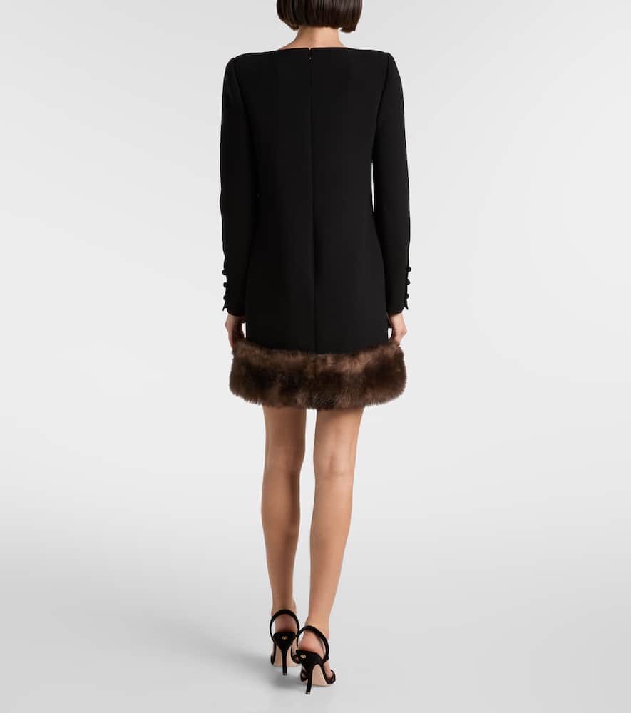 Valentino Shearling-trimmed Virgin Wool Minidress In Black