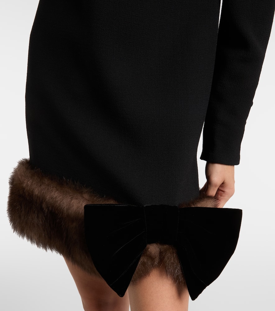 Valentino Shearling-trimmed Virgin Wool Minidress In Black