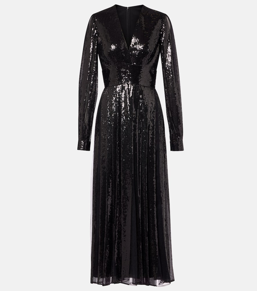 Elie Saab Sequined Tulle Maxi Dress In Gold