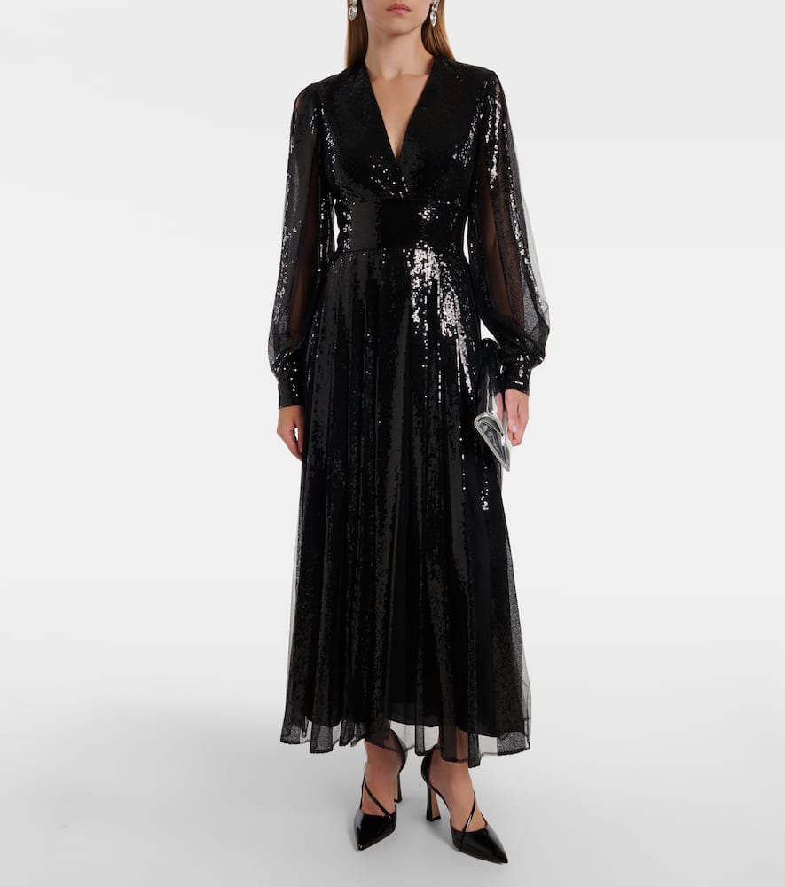 Elie Saab Sequined Tulle Maxi Dress In Gold