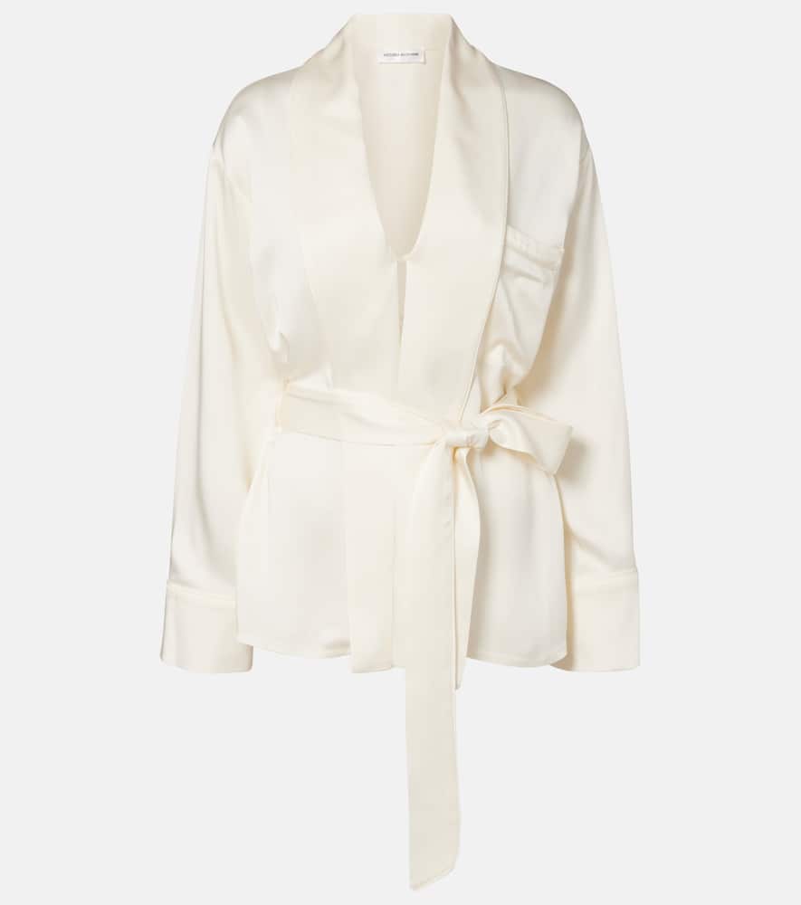 Victoria Beckham Belted Crepe De Chine Blouse In White