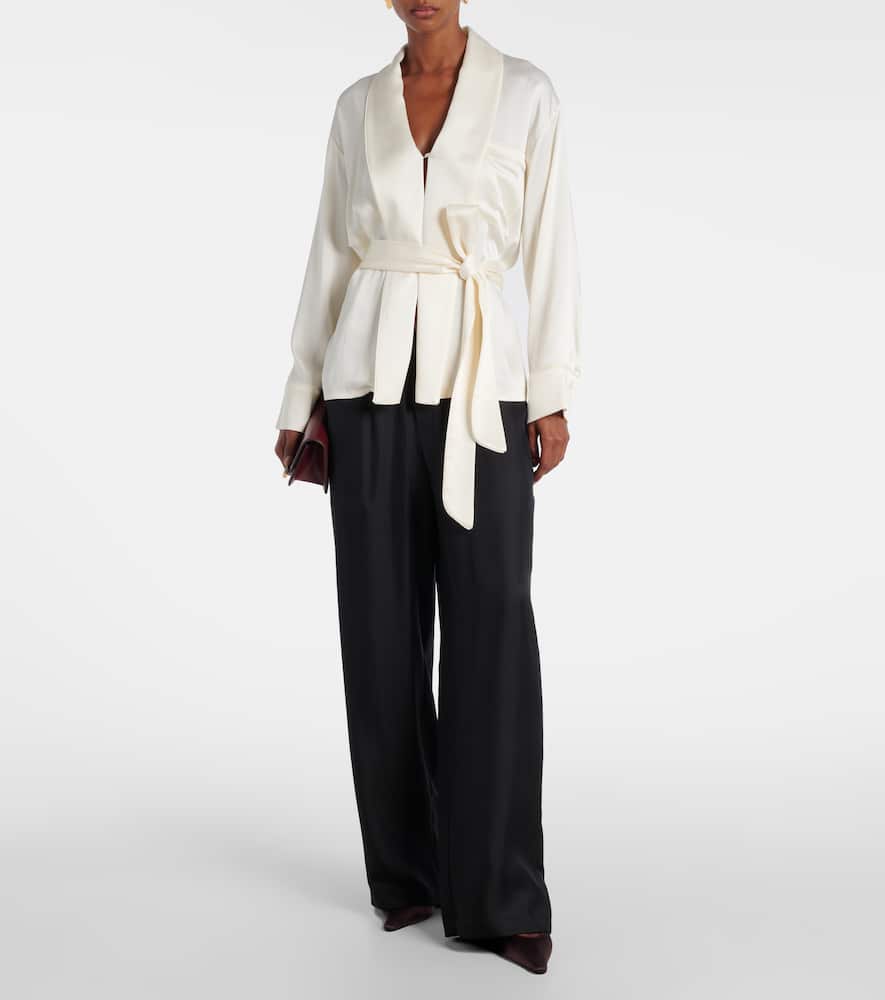Victoria Beckham Belted Crepe De Chine Blouse In White