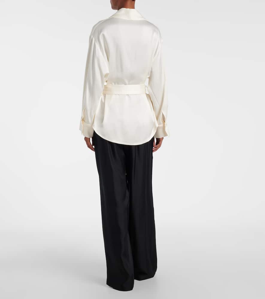 Victoria Beckham Belted Crepe De Chine Blouse In White
