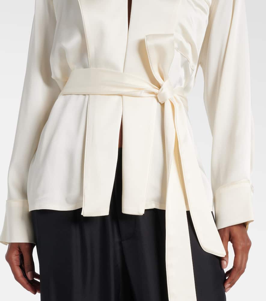 Victoria Beckham Belted Crepe De Chine Blouse In White