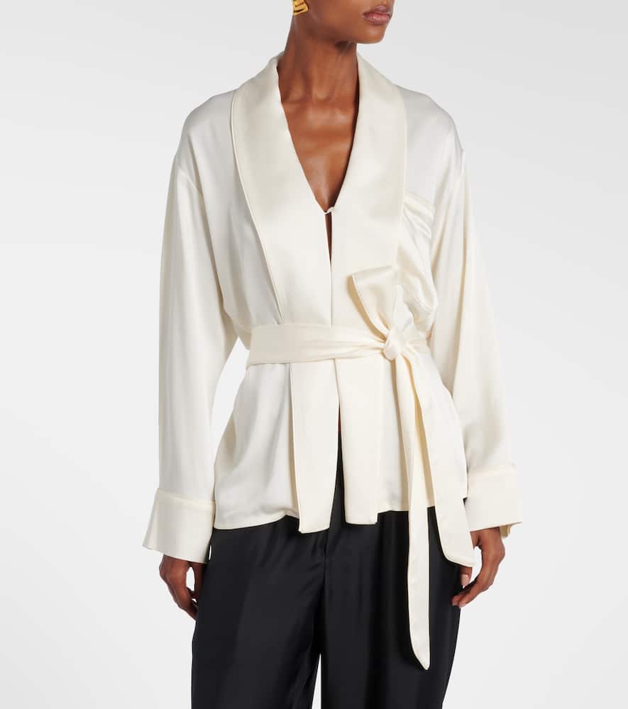 Victoria Beckham Belted Crepe De Chine Blouse In White