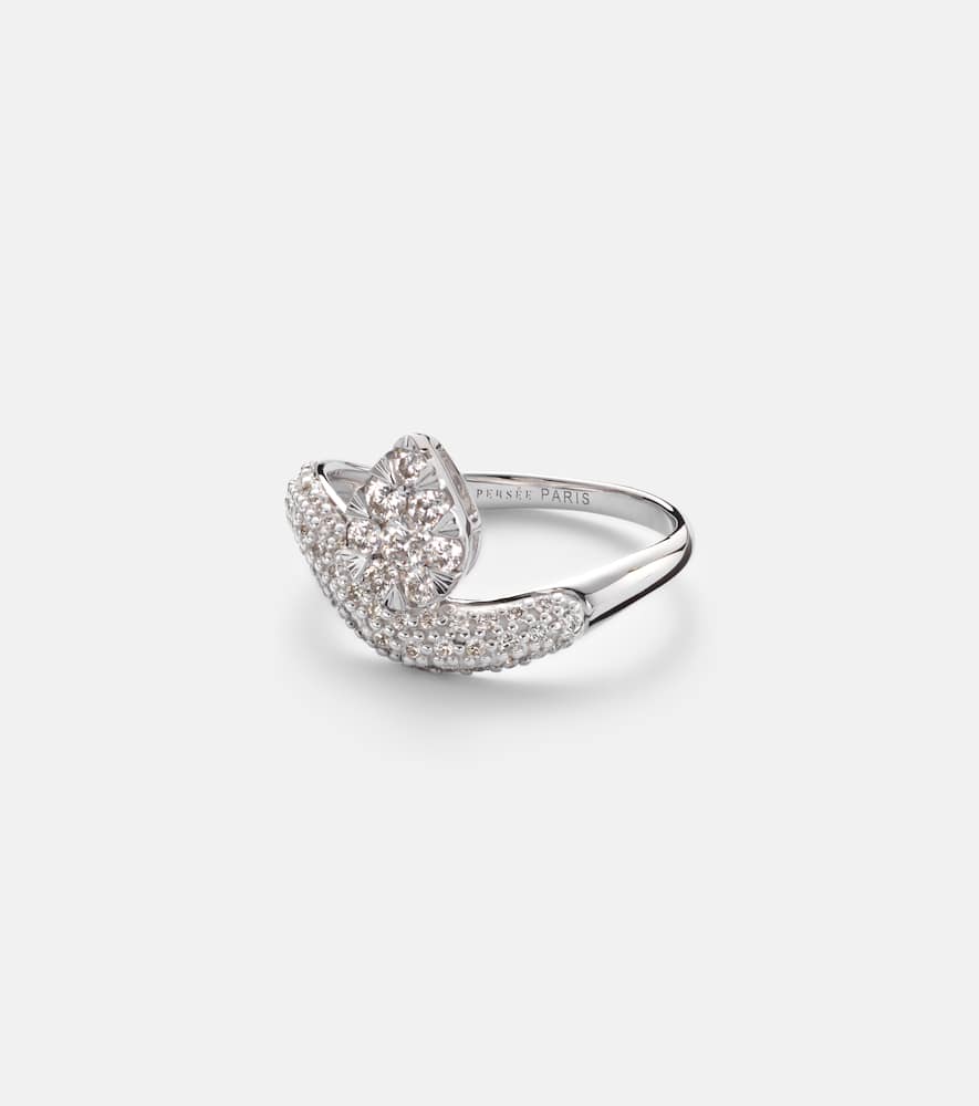Persée Wave Alliance 18kt White Gold Ring With Diamonds In Metallic