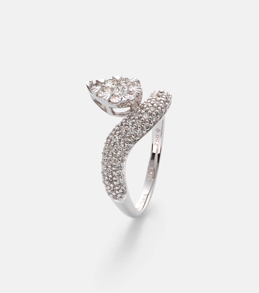 Persée Wave Alliance 18kt White Gold Ring With Diamonds In Metallic