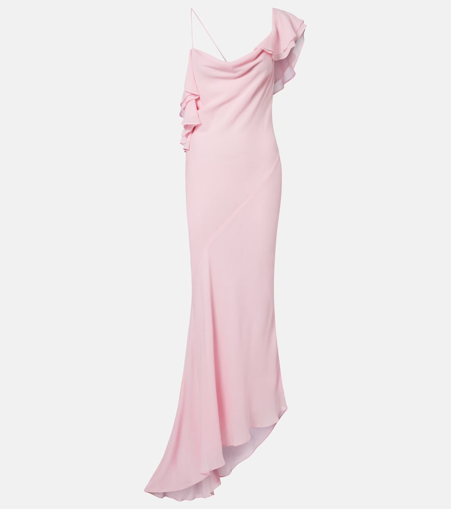 Self-portrait Ruffled Asymmetric Georgette Gown In Pink