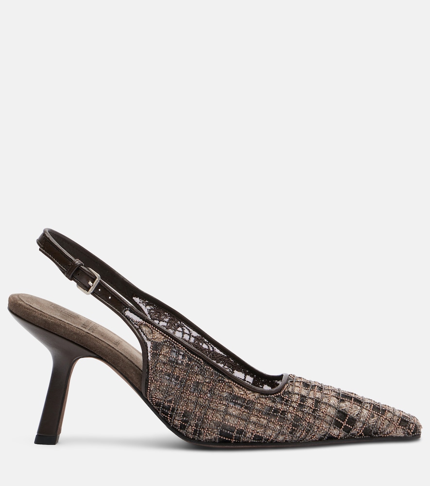 Beaded Checked Slingback