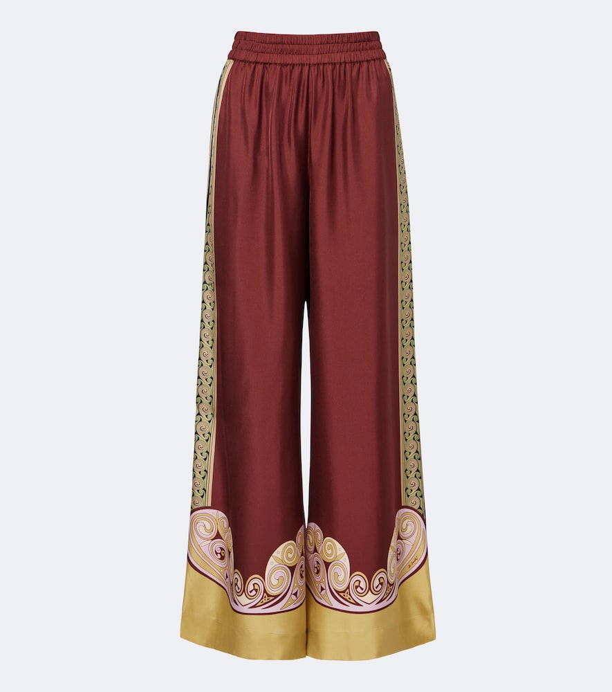 Pantaloni palazzo in twill di seta con stampa