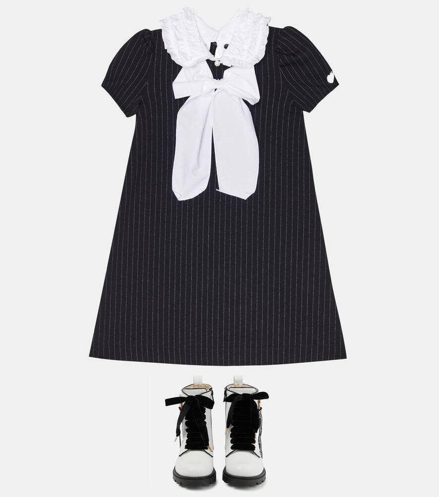 Monnalisa Pinstripe Dress In Blu/grigio