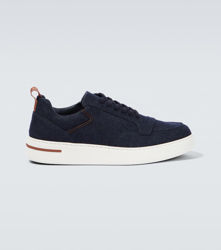 Loro Piana Newport Walk Sneakers In Linen Denim And Suede In Profound Blue