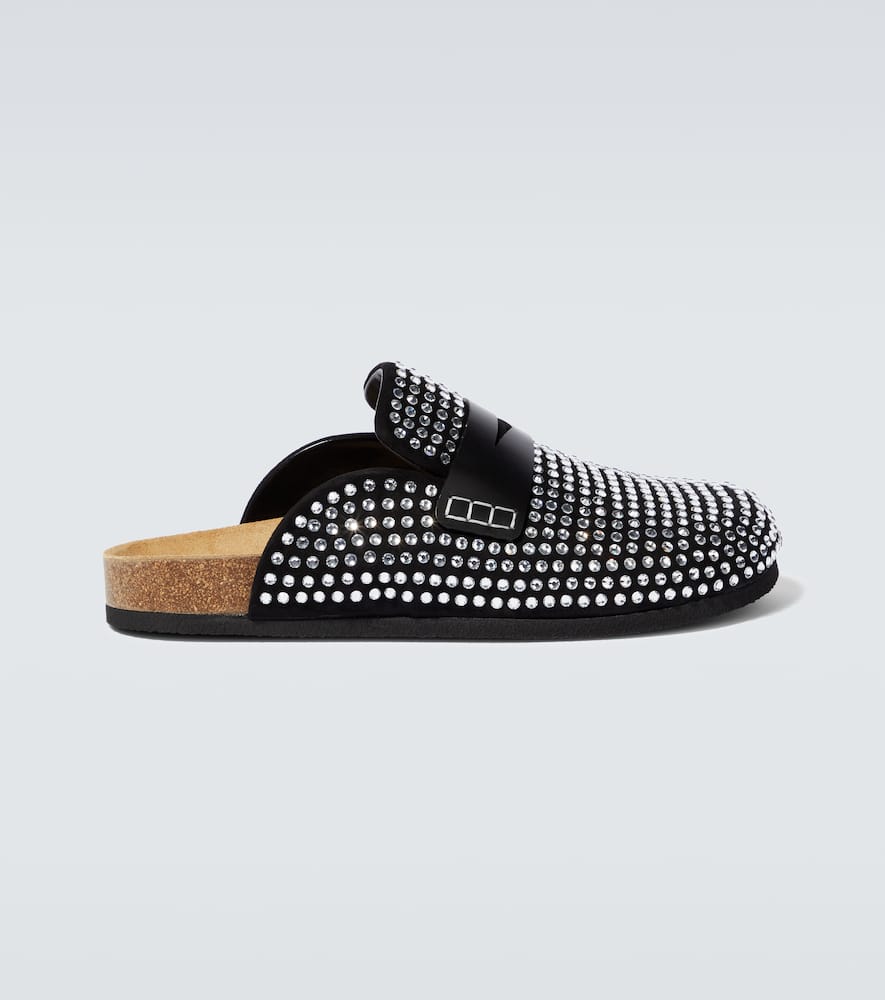 Shop Jw Anderson Embellished Leather Slippers In Black