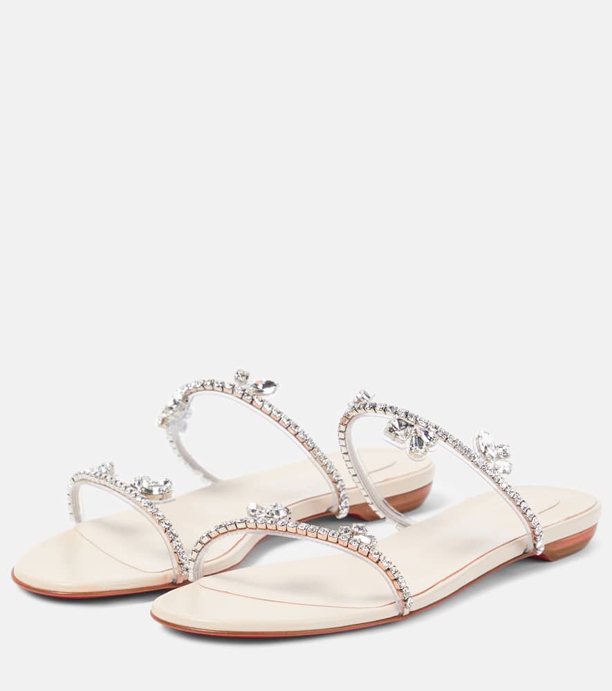 Christian Louboutin Just Queenie Flat Slippers In Leche/cry/lin Leche