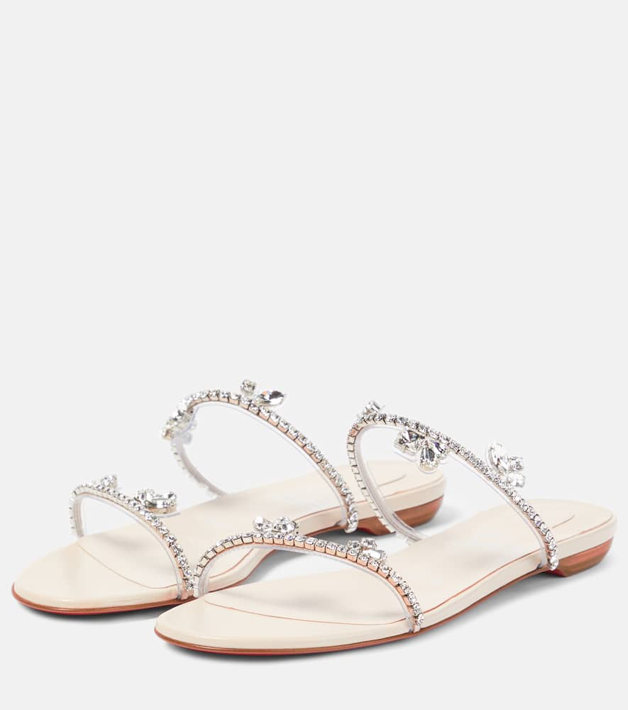 Shop Christian Louboutin Just Queenie Leather And Pvc Sandals In Leche/cry/lin Leche