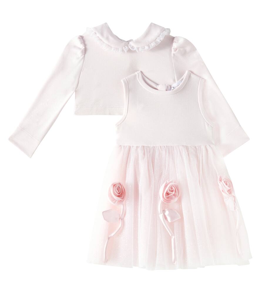 Monnalisa Baby floral-appliqué tulle dress