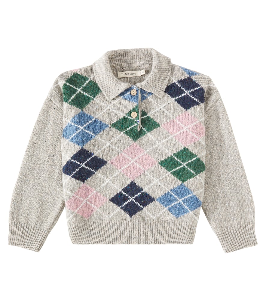 The New Society Glasgow Wool-blend Polo Sweater In Grau