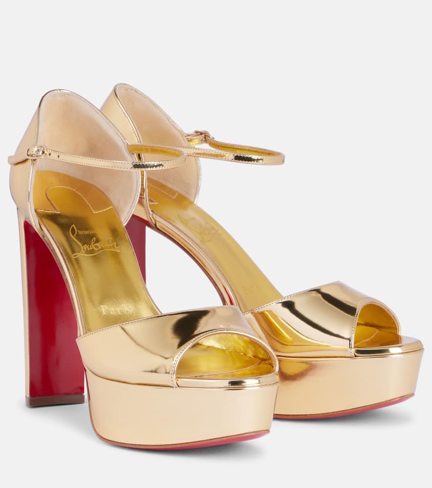 Christian Louboutin Sandaloo 130mm Metallic-leather Platform Sandals In Gold