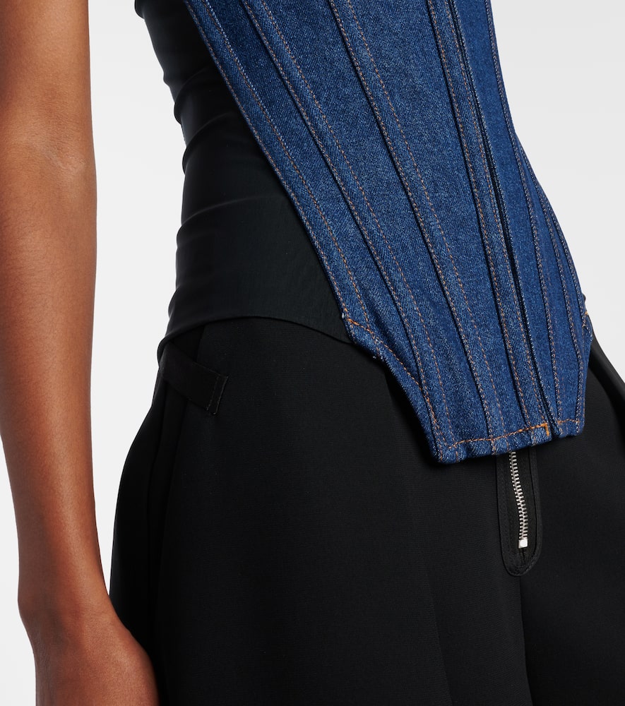 Shop Jean Paul Gaultier Paneled Denim Corset In Indigo/black