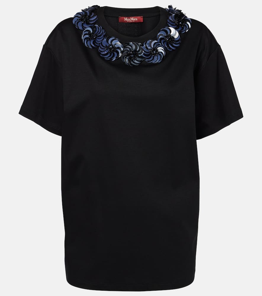 Max Mara Gennaio Embellished Jersey Top In Black