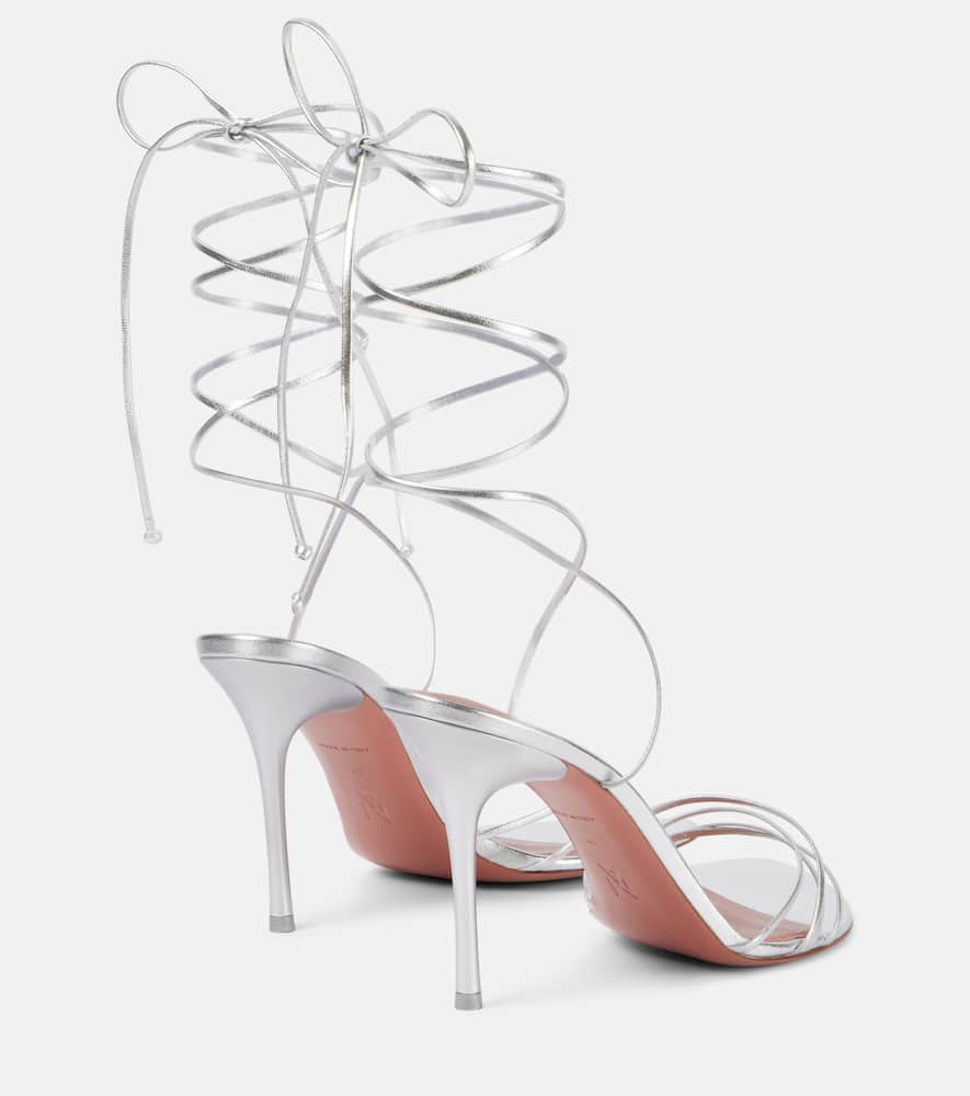 Amina Muaddi Lori 95 Metallic Leather Sandals In Silver