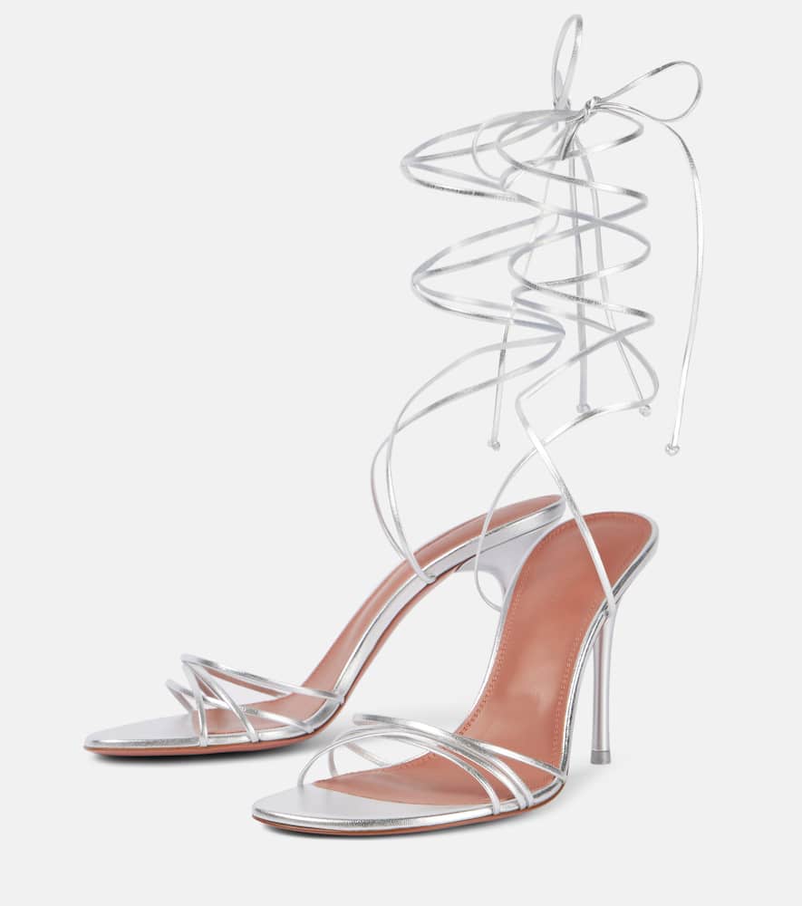 Amina Muaddi Lori 95 Metallic Leather Sandals In Silver