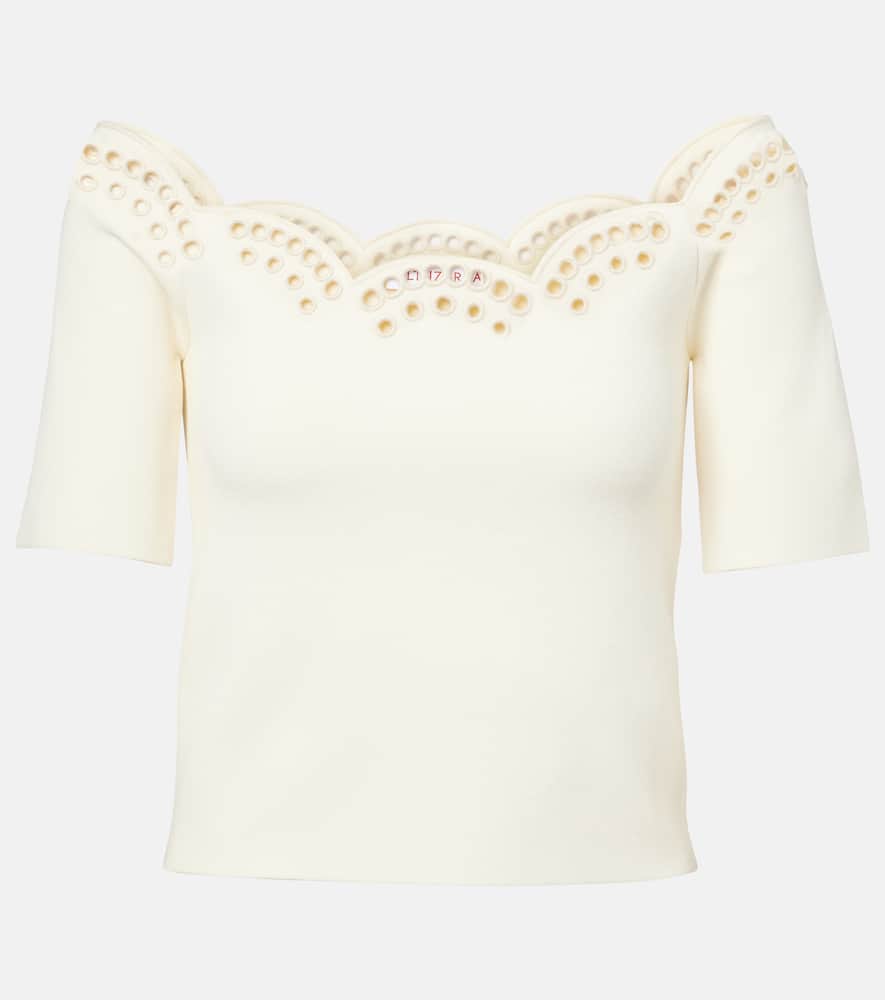 Posy scalloped off-shoulder crêpe top