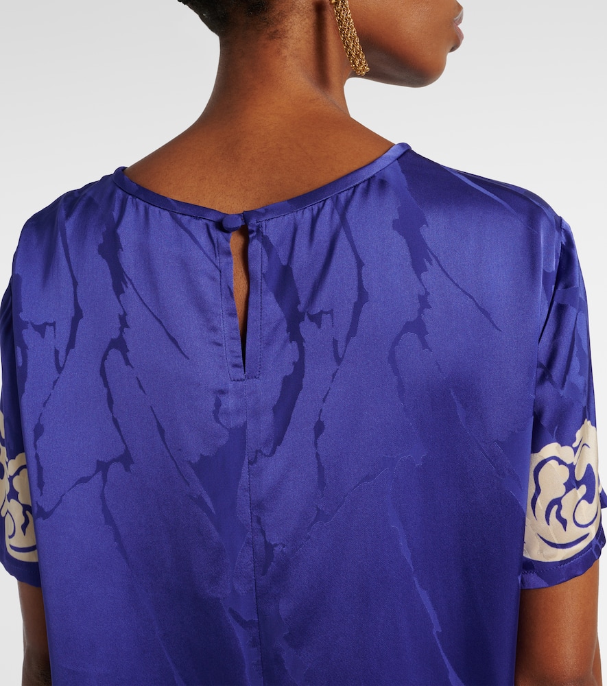 Etro Floral Print Satin Round Neck T-shirt In Blue