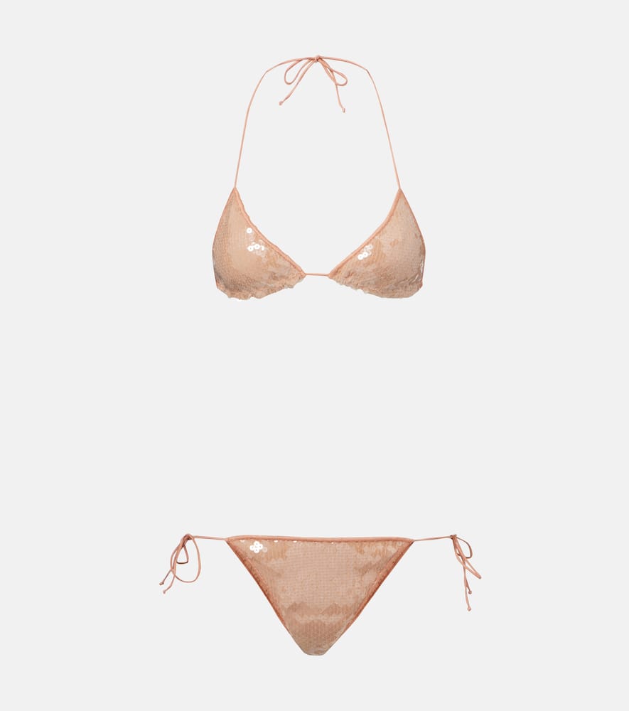 Oseree Sequined Bikini In Beige