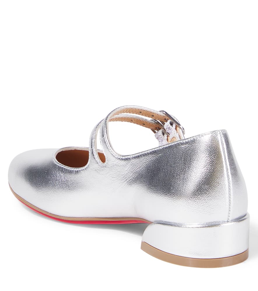 Christian Louboutin Metallic Leather Mary Jane Flats In Gray