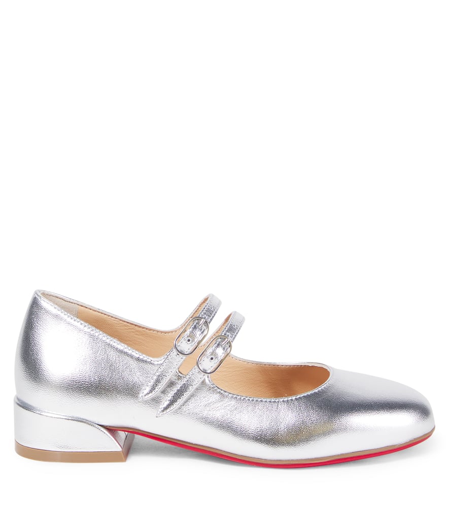 Christian Louboutin Metallic Leather Mary Jane Flats In Gray